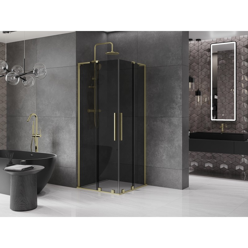 Mexen Velar L Duo cabine de douche coulissante 90 x 90 cm, graphite, or brossé - 871-090-090-02-43-55