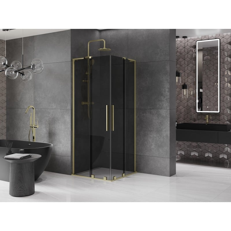Mexen Velar L Duo cabine de douche coulissante 100 x 100 cm, graphite, or brossé - 871-100-100-02-43-55