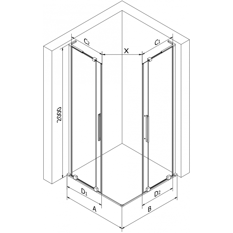 Mexen Velar L Duo cabine de douche coulissante 90 x 90 cm, graphite, or brossé - 871-090-090-02-43-55
