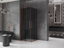 Cabine de douche coulissante Mexen Velar L Duo 80 x 80 cm, graphite, or rose - 871-080-080-02-43-60
