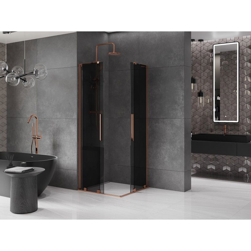 Mexen Velar L Duo paroi de douche coulissante 80 x 80 cm, graphite, or rose - 871-080-080-02-43-60