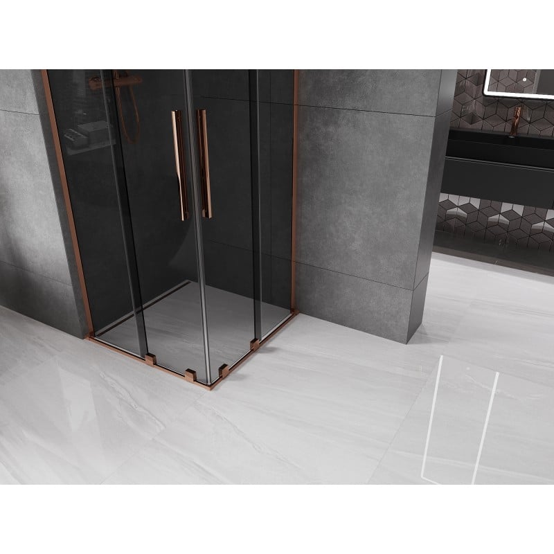 Mexen Velar L Duo cabine de douche coulissante 90 x 90 cm, graphite, or rose - 871-090-090-02-43-60