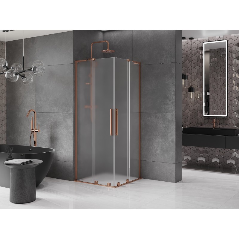 Mexen Velar L Duo cabine de douche coulissante 80 x 80 cm, givre, or rose - 871-080-080-02-33-60