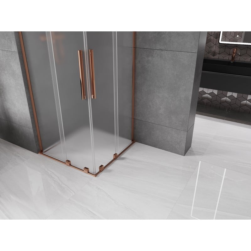 Mexen Velar L Duo cabine de douche coulissante 80 x 80 cm, givre, or rose - 871-080-080-02-33-60