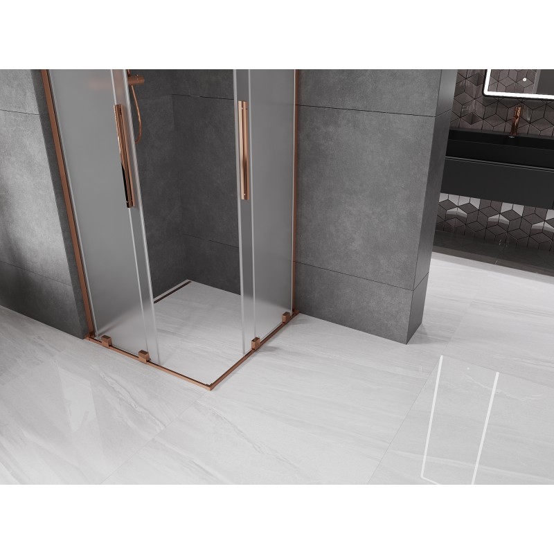 Mexen Velar L Duo cabine de douche coulissante 80 x 80 cm, givre, or rose - 871-080-080-02-33-60