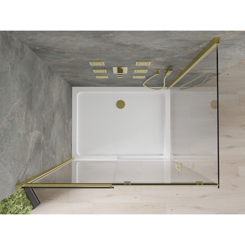 Mexen Omega cabine de douche coulissante 110 x 70 cm, transparent, or + receveur Flat - 825-110-070-50-00-4010