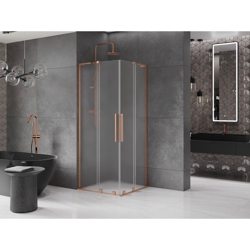Mexen Velar L Duo cabine de douche coulissante 80 x 80 cm, givre, cuivre brossé - 871-080-080-02-33-65