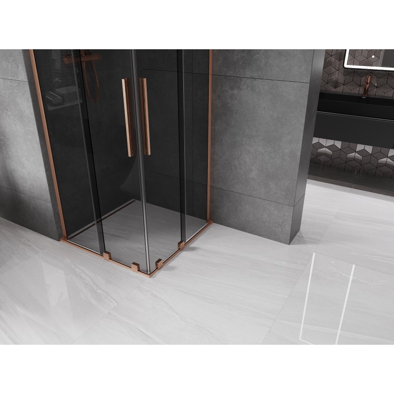 Mexen Velar L Duo cabine de douche coulissante 90 x 90 cm, graphite, cuivre brossé - 871-090-090-02-43-65