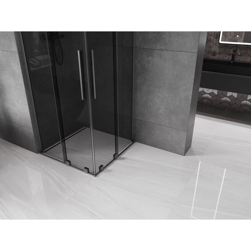 Mexen Velar L Duo cabine de douche coulissante 80 x 80 cm, graphite, gris canon brossé - 871-080-080-02-43-66