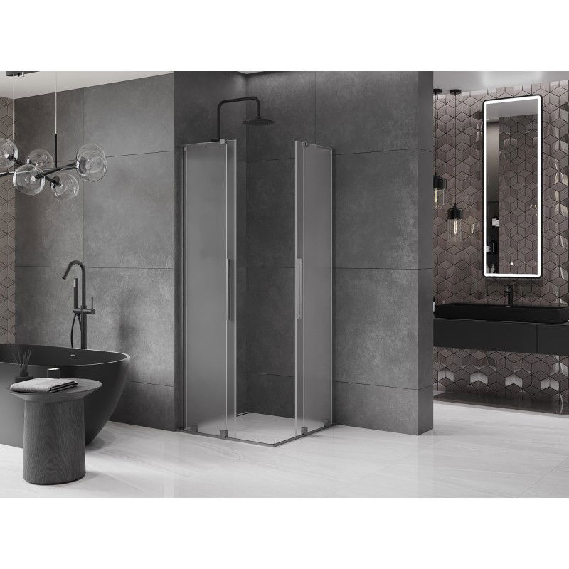 Mexen Velar L Duo cabine de douche coulissante 80 x 80 cm, dépoli, gris fusil brossé - 871-080-080-02-33-66