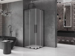 Mexen Velar L Duo cabine de douche coulissante 90 x 90 cm, givrée, noire - 871-090-090-02-33-70