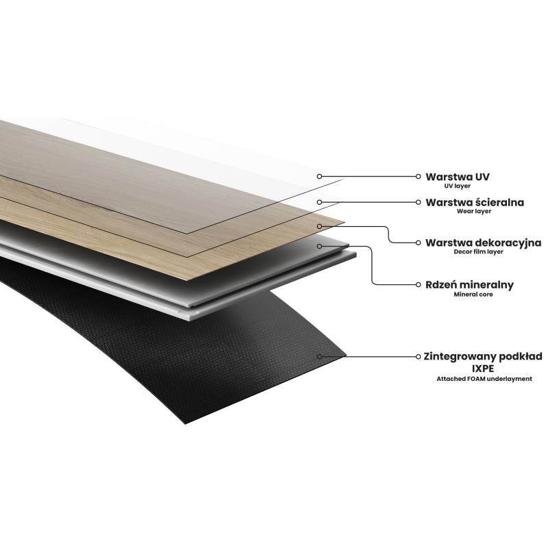 Mexen Stockton échantillon de panneaux vinyles SPC 6,5 mm, sous-couche IXPE 1,5 mm, 4 V-Joint, Chêne - F1141-S