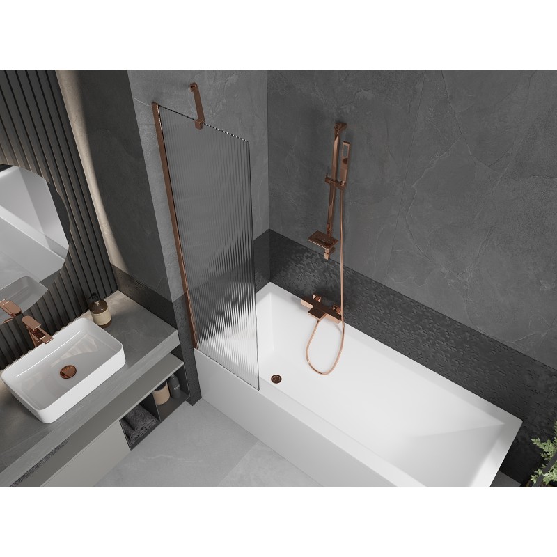 Mexen Next paroi de baignoire à 1 volet 50 x 150 cm, stries, or rose - 895-050-000-00-09-60