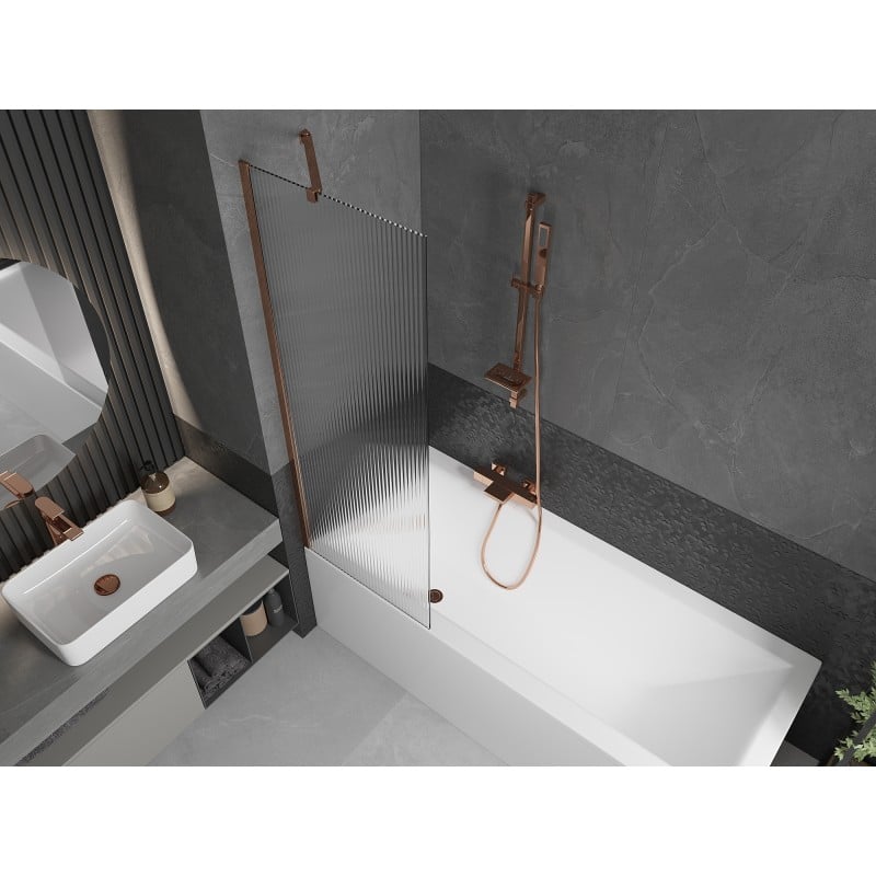 Mexen Next paroi de baignoire 1 volet 60 x 150 cm, rayures, or rose - 895-060-000-00-09-60
