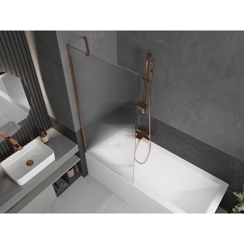 Mexen Next paroi de baignoire 1 volet 80 x 150 cm, stries, or rose - 895-080-000-00-09-60