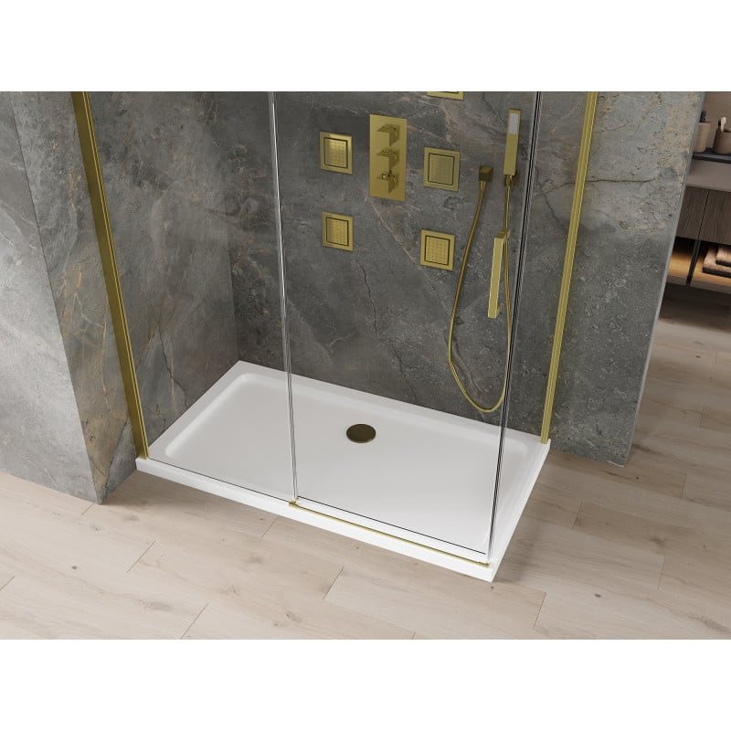Mexen Omega cabine de douche coulissante 130 x 70 cm, transparente, or + receveur Flat - 825-130-070-50-00-4010