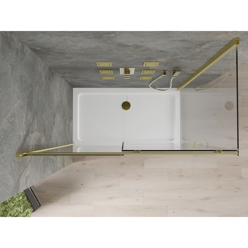Mexen Omega cabine de douche coulissante 130 x 70 cm, transparente, or + receveur Flat - 825-130-070-50-00-4010