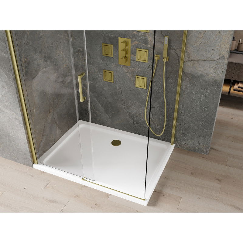 Mexen Omega cabine de douche coulissante 130 x 100 cm, transparente, or + receveur plat - 825-130-100-50-00-4010