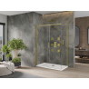 Mexen Omega cabine de douche coulissante 140 x 70 cm, transparente, dorée + receveur Flat - 825-140-070-50-00-4010
