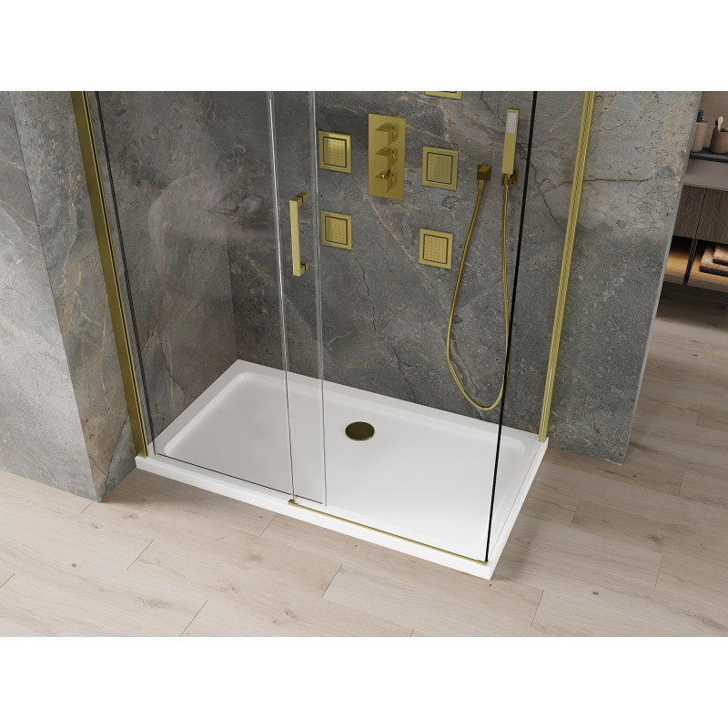 Mexen Omega cabine de douche coulissante 140 x 80 cm, transparent, or + receveur plat - 825-140-080-50-00-4010