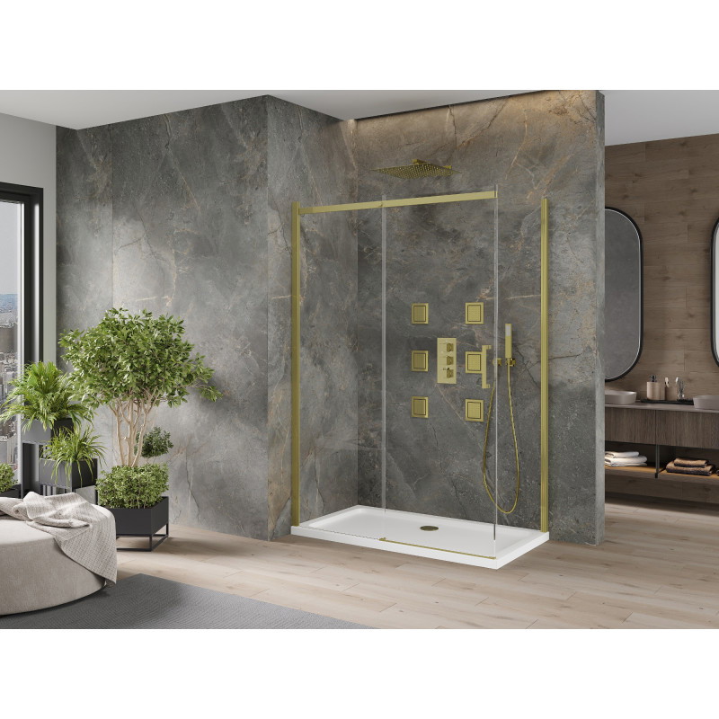 Mexen Omega cabine de douche coulissante 140 x 80 cm, transparent, or + receveur plat - 825-140-080-50-00-4010