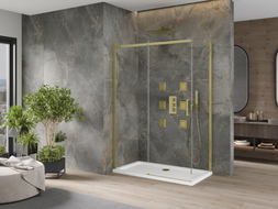 Mexen Omega cabine de douche coulissante 140 x 80 cm, transparent, or + receveur plat - 825-140-080-50-00-4010