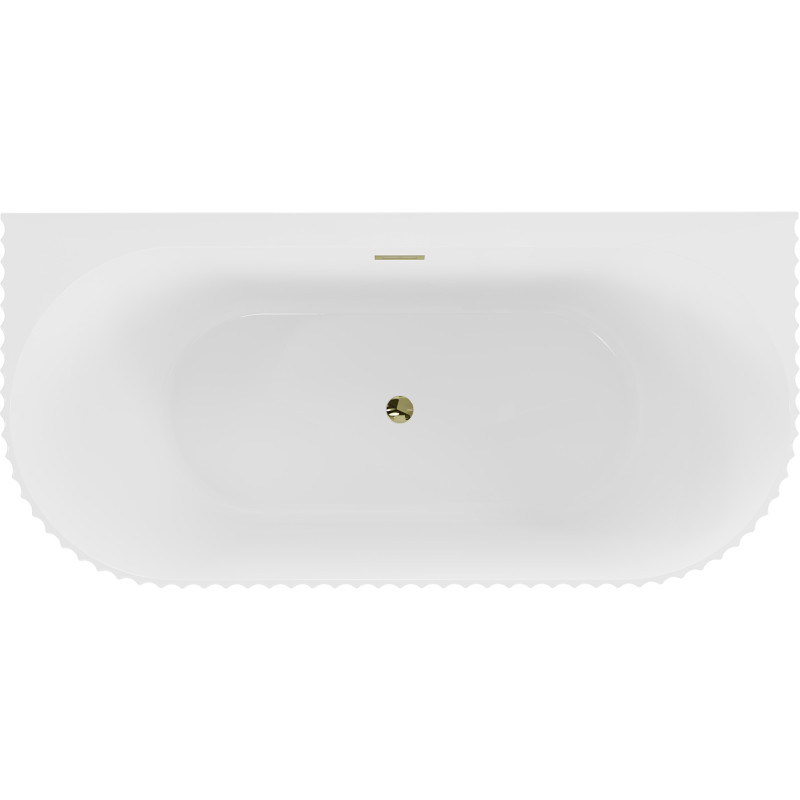 Mexen Sella baignoire autoportante murale rainurée 150 x 75 cm, blanc brillant, trop-plein doré - 52711507500-50