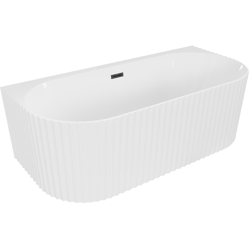 Mexen Sella baignoire autoportante murale cannelée 150 x 75 cm, blanc brillant, trop-plein noir - 52711507500-70