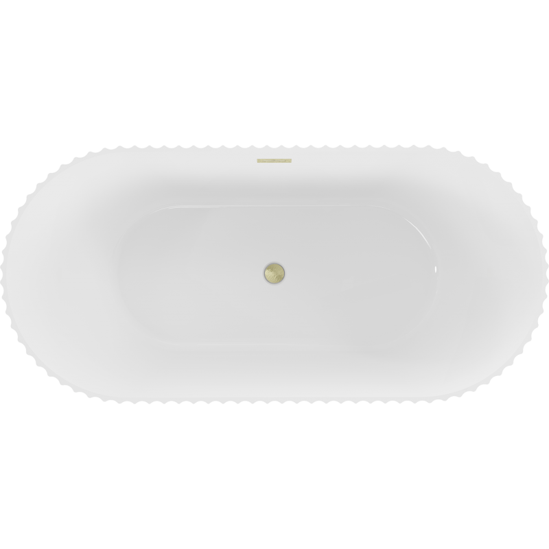 Mexen Paola baignoire autoportante rainurée 150 x 75 cm, blanc brillant, trop-plein doré brossé - 52721507500-55