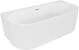 Mexen Sella baignoire autoportante à adosser, cannelée 150 x 75 cm, blanc brillant, trop-plein en nickel brossé