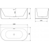 Mexen Sella baignoire autoportante adossée striée 150 x 75 cm, blanc mat, trop-plein chromé - 52711507501-01