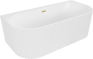 Mexen Sella baignoire autoportante murale rainurée 150 x 75 cm, blanc mat, trop-plein or brossé - 52711507501-55