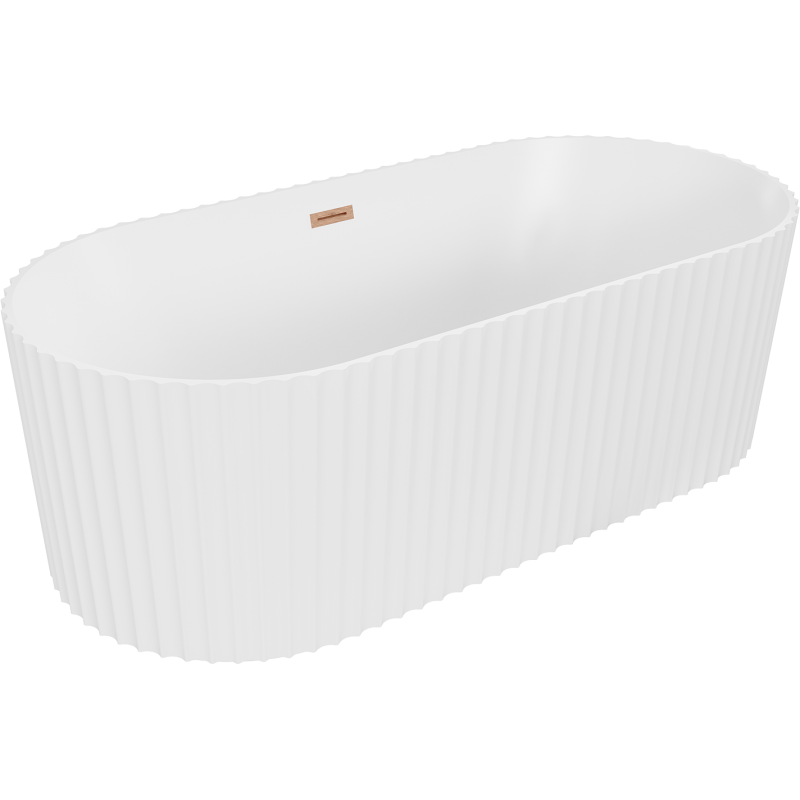 Mexen Paola baignoire autoportante rainurée 150 x 75 cm, blanc mat, trop-plein cuivre brossé - 52721507501-65