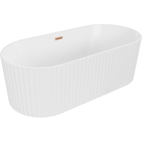 Mexen Paola baignoire autoportante rainurée 150 x 75 cm, blanc mat, trop-plein cuivre brossé - 52721507501-65