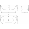 Mexen Paola baignoire autoportante cannelée 150 x 75 cm, blanc mat, trop-plein gun gray brossé - 52721507501-66