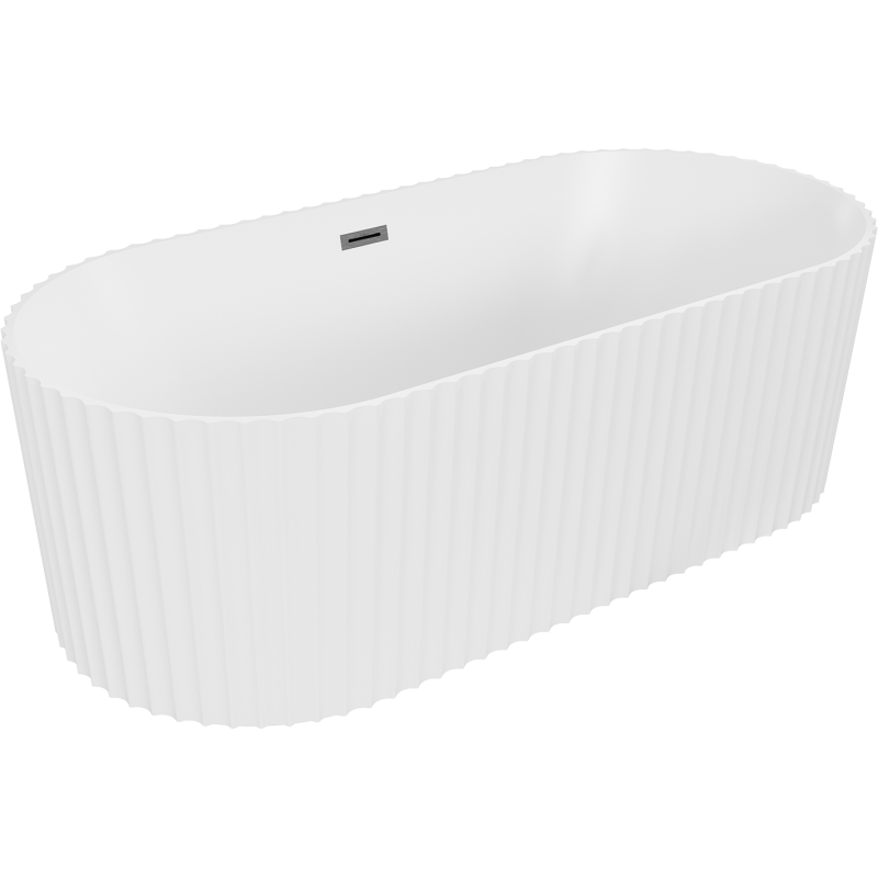Mexen Paola baignoire autoportante cannelée 150 x 75 cm, blanc mat, trop-plein gun gray brossé - 52721507501-66