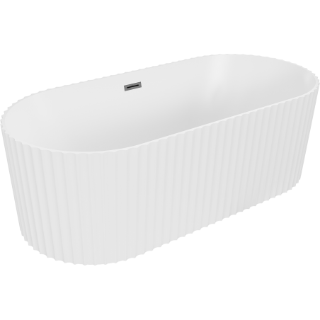 Mexen Paola baignoire autoportante cannelée 150 x 75 cm, blanc mat, trop-plein gun gray brossé - 52721507501-66
