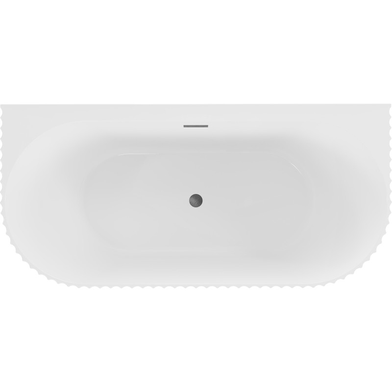 Mexen Sella baignoire autoportante murale cannelée 150 x 75 cm, blanc mat, trop-plein gris canon brossé - 52711507501-66
