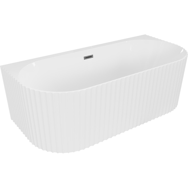 Mexen Sella baignoire autoportante murale cannelée 150 x 75 cm, blanc mat, trop-plein gris canon brossé - 52711507501-66