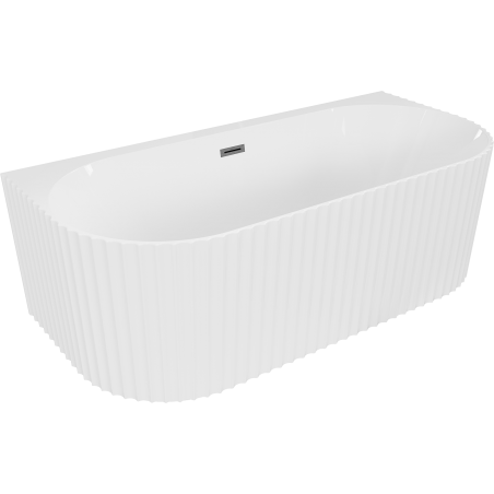 Mexen Sella baignoire autoportante murale cannelée 150 x 75 cm, blanc mat, trop-plein gris canon brossé - 52711507501-66