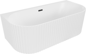 Mexen Sella baignoire autoportante adossée rainurée 150 x 75 cm, blanc mat, trop-plein noir - 52711507501-70