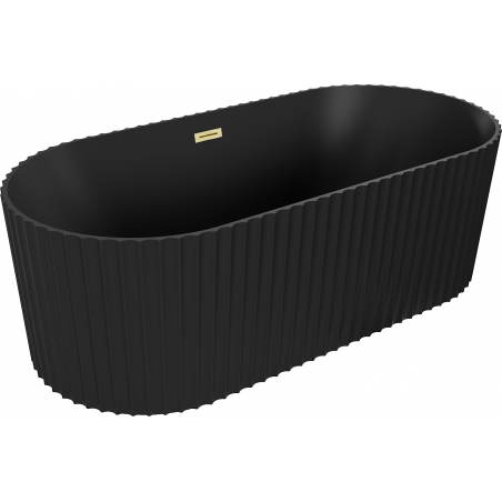 Baignoire autoportante striée Mexen Paola 150 x 75 cm, noir mat, trop-plein doré brossé - 52721507571-55