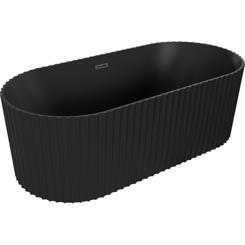 Baignoire autoportante Mexen Paola cannelée 150 x 75 cm, noir mat, trop-plein noir - 52721507571-70