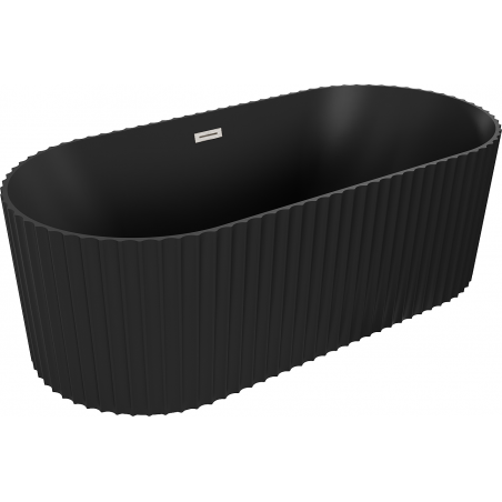 Mexen Paola baignoire autoportante rainurée 150 x 75 cm, noir mat, trop-plein nickel brossé - 52721507571-97