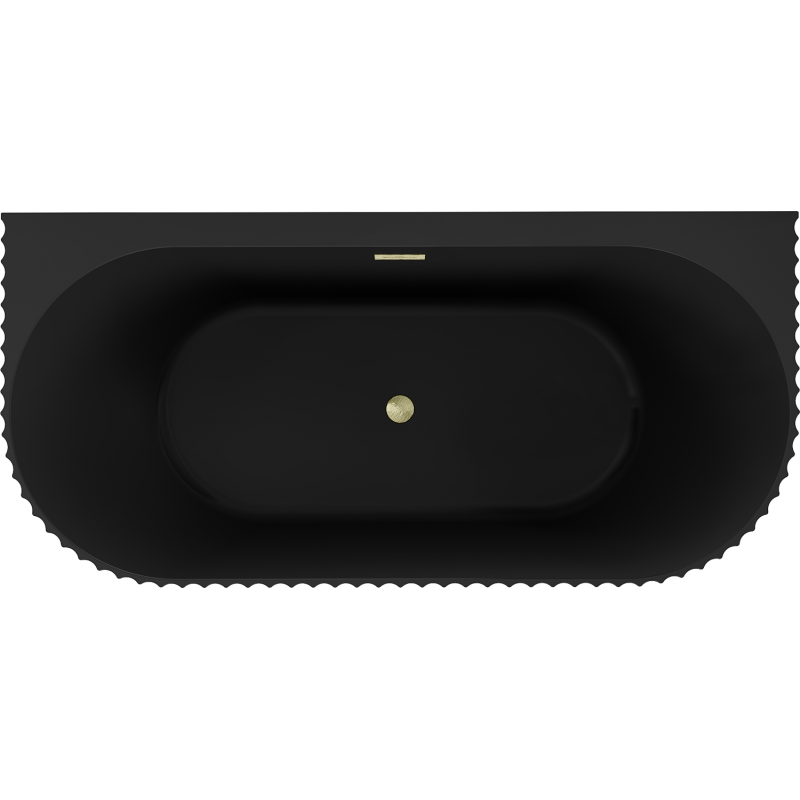 Mexen Sella baignoire autoportante murale cannelée 150 x 75 cm, noire mate, trop-plein doré brossé - 52711507571-55