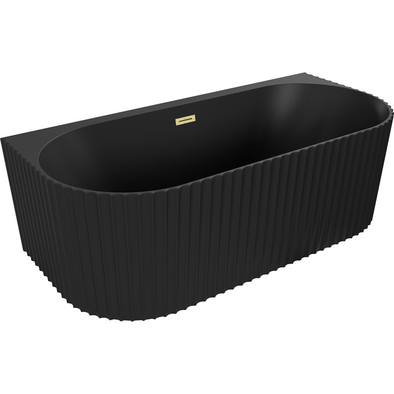 Mexen Sella baignoire autoportante murale rainurée 150 x 75 cm, noir mat, trop-plein or brossé - 52711507571-55