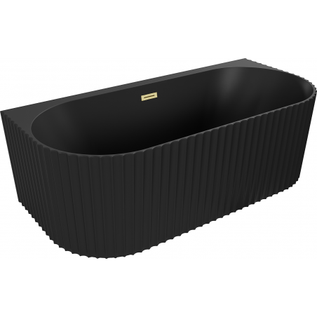 Mexen Sella baignoire autoportante murale rainurée 150 x 75 cm, noir mat, trop-plein doré brossé - 52711507571-55