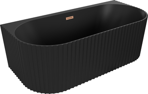 Mexen Sella baignoire autoportante murale nervurée 150 x 75 cm, noir mat, trop-plein en cuivre brossé - 52711507571-65