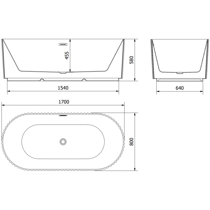 Mexen Paola baignoire autoportante rainurée 170 x 80 cm, blanc brillant, trop-plein or brossé - 52721708000-55