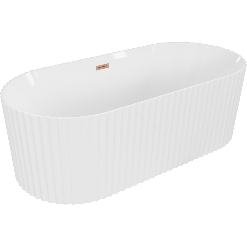 Mexen Paola baignoire autoportante rainurée 170 x 80 cm, blanc brillant, trop-plein cuivre brossé - 52721708000-65